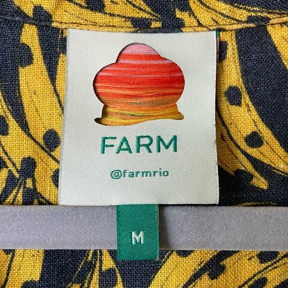 Farm Rio Linen Yellow Black Romper Spotted Bananas Size M - Picture 9 of 10